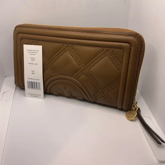 NWT Tory Burch Fleming Soft Zip Continental Wallet Moose/909 64314 - Picture 4 of 14